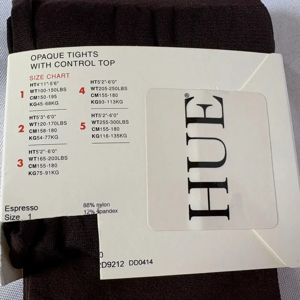 NOS HUE Espresso Brown Opaque Control Top Tights Size 1